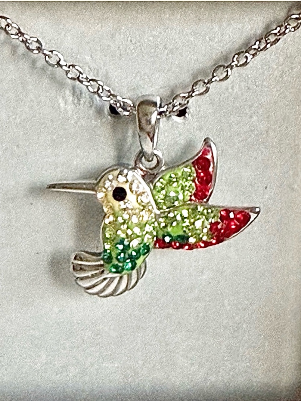 NWT Crystal Hummingbird Pendant Necklace Multicolor Rhinestone Bird
